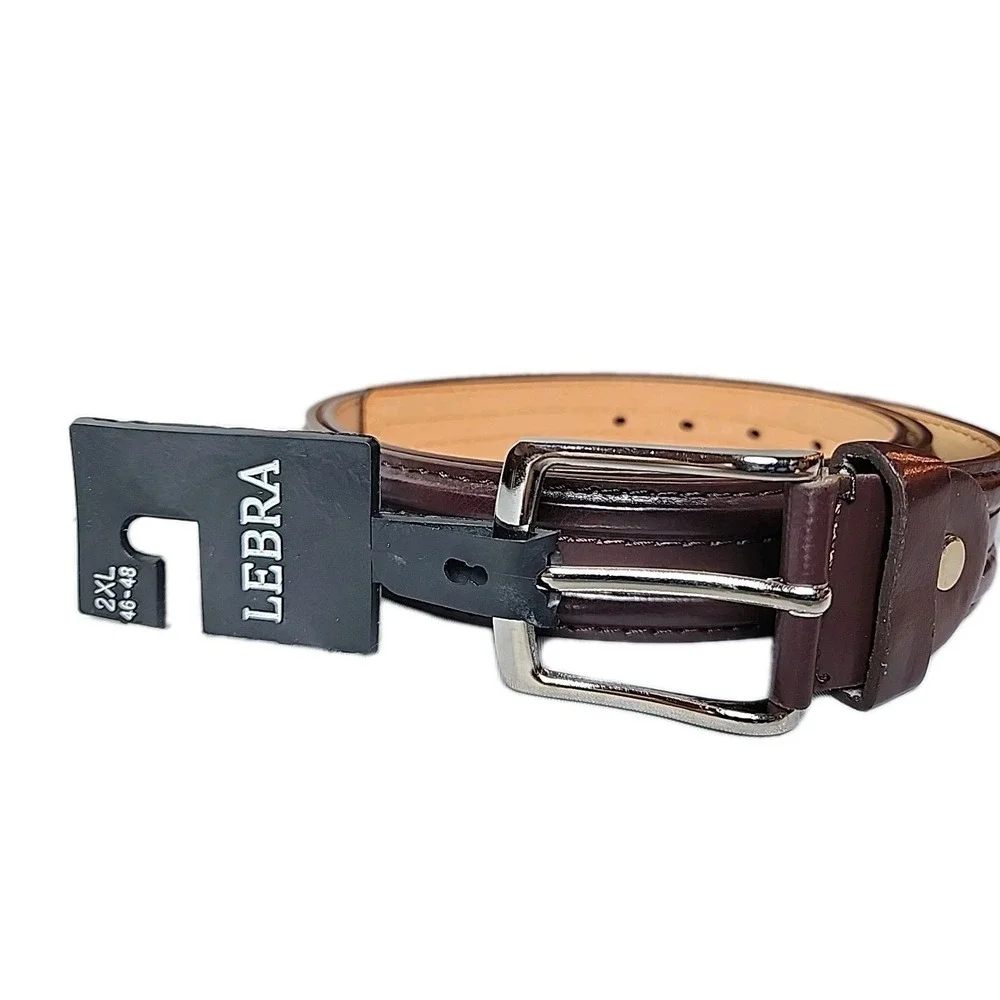 NWT Men's 2XL 46-48 Brown Leather Work Belt Contrast Stitch Silver Buckle New